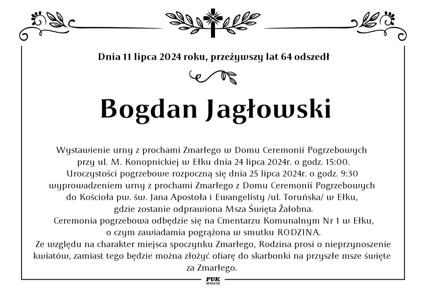 Bogdan Jagłowski - nekrolog